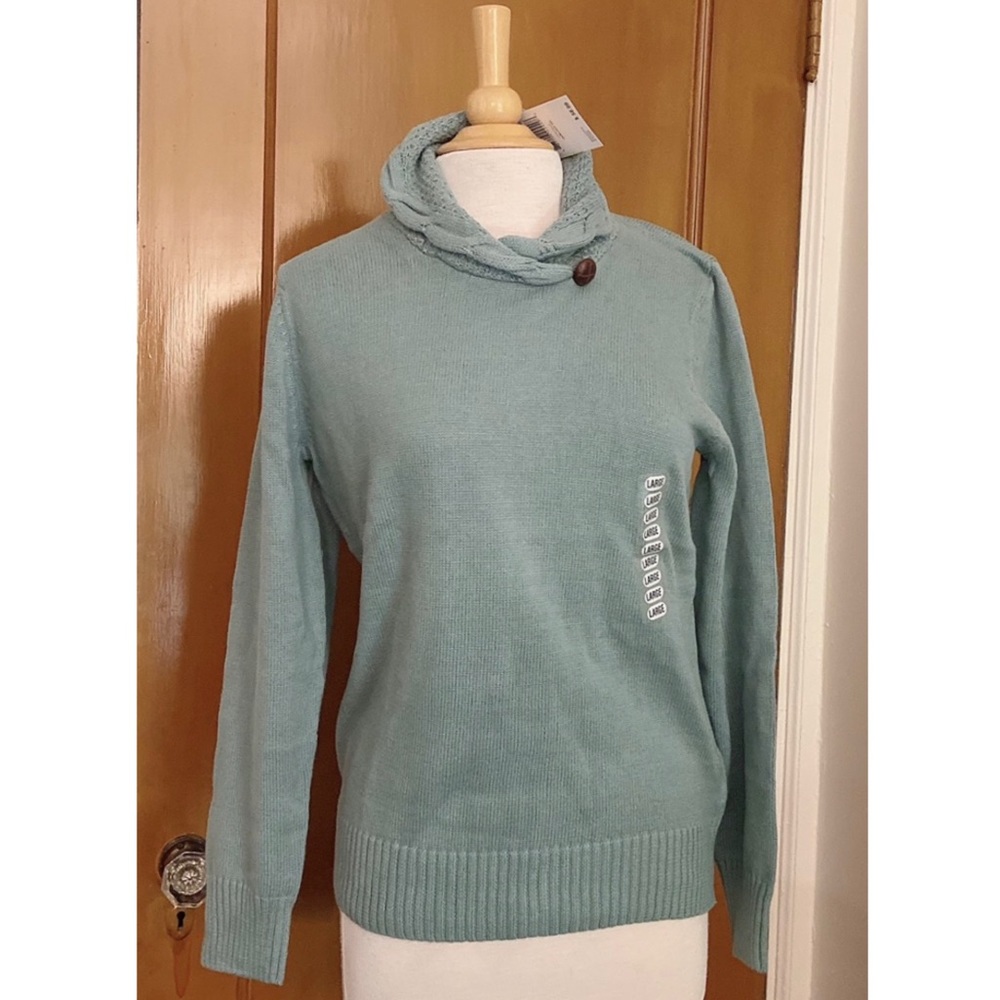 Vintage Jeanne Pierre Seafoam Cowl Neck Sweater - Picture 3 of 13